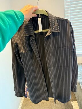 ALO Yoga Black Pinstripe Button-Down Shirt